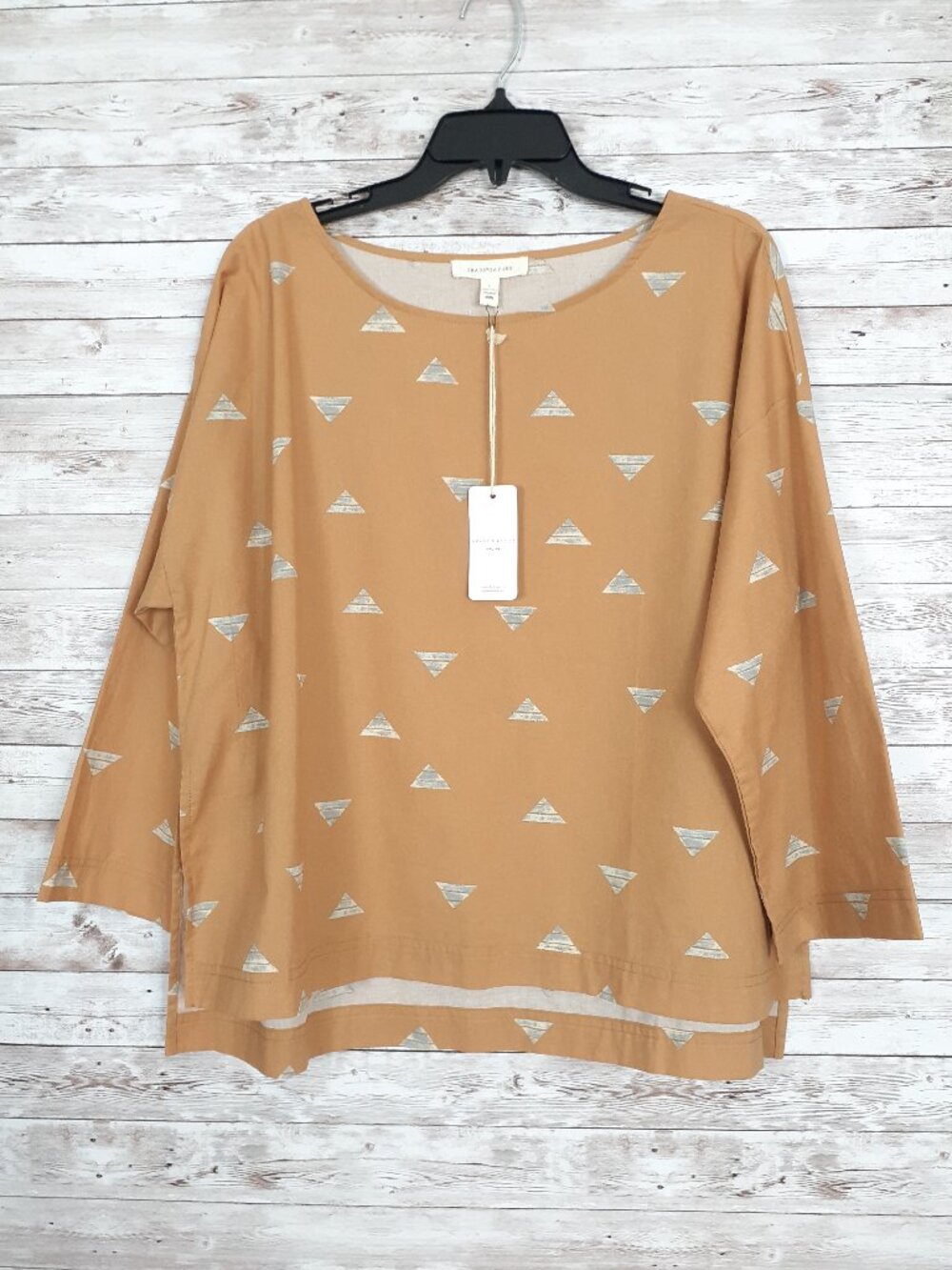 Grade & Gather Womens Shirt L Popover Top 3/4 Sleeve Prewashed Cotton 811A